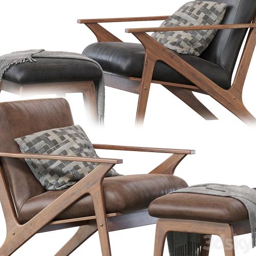 Baxton Studio Bianca Mid-Century Modern Walnut Wood Distressed Faux Leather Lounge Chair And Ottoman Set