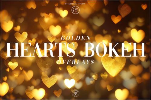 Golden Hearts Bokeh Overlays