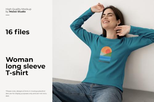 16 Woman long sleeve t-shirt mockups