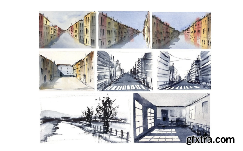 Simple One Point Perspective in Loose Watercolour