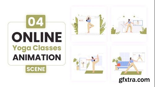 Videohive Online Yoga Classes Concept illustration Animation 53036191