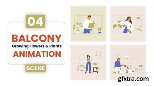 Videohive Balcony Growing Flowers & Plants Concept Illustration  Animation 53036106