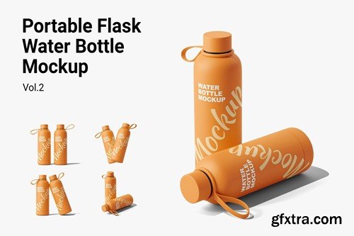 Portable Flask Water Bottle Mockup Vol.2 2MY92J3