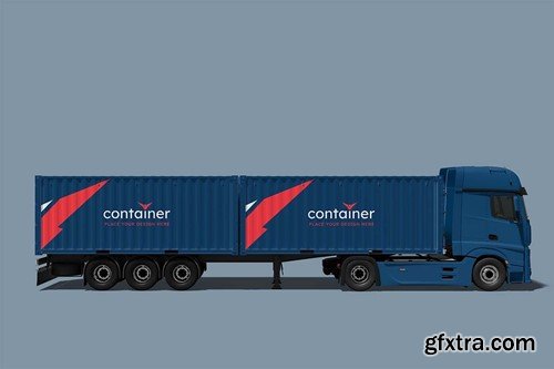 Shipping Container Mockup with Truck 2B44YT7