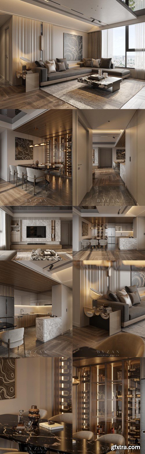 3Ds Max Living Room – Kitchen Interior by Huy Vuong