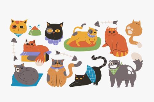 White Handrawn Cats Illustration Set