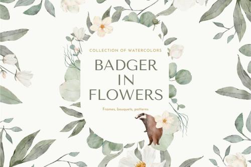 Watercolor Wildflowers with a Badger