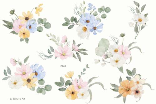 Watercolor Wildflowers with a Badger