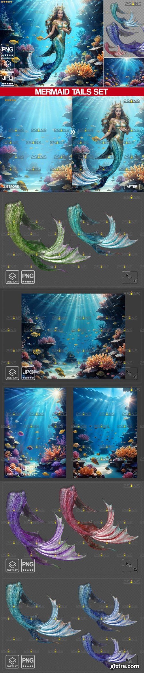 Mermaid Photoshop Overlays, Png Backdrop