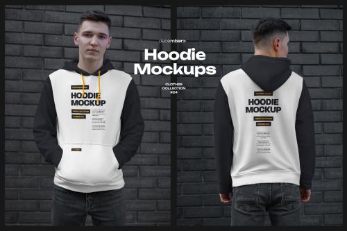 2 Hoodies Mockup Urban Style. Front and Back View