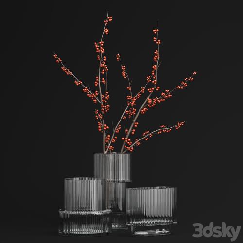 H&M Glass Vases with red berry branch