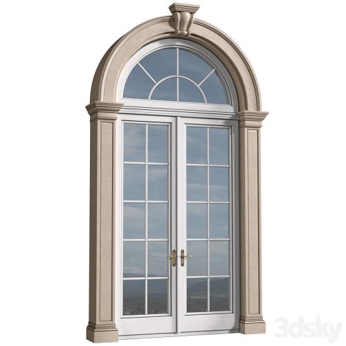 Arc Classical frame window.Entrance to the house.Front Door.Arched Opening.Outdoor Entrance classic door.External Doors. Exterior Door.Street Doors