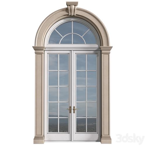 Arc Classical frame window.Entrance to the house.Front Door.Arched Opening.Outdoor Entrance classic door.External Doors. Exterior Door.Street Doors