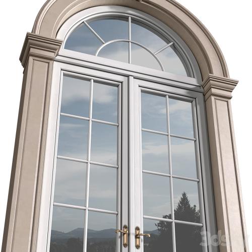 Arc Classical frame window.Entrance to the house.Front Door.Arched Opening.Outdoor Entrance classic door.External Doors. Exterior Door.Street Doors