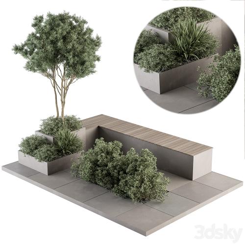 Urban Furniture / Architecture Bench with Garden Plants- Set 35