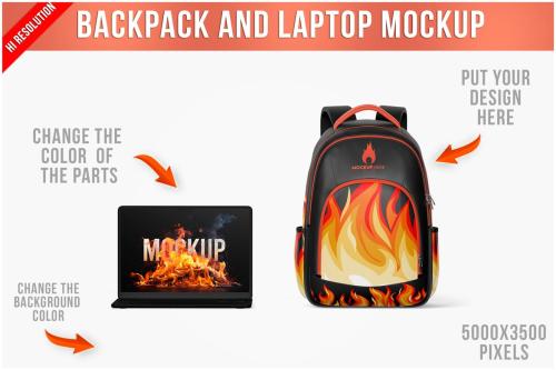 Backpack and Laptop Mockup