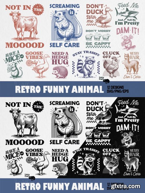 Retro Funny Sarcastic Animal Vector Bundle