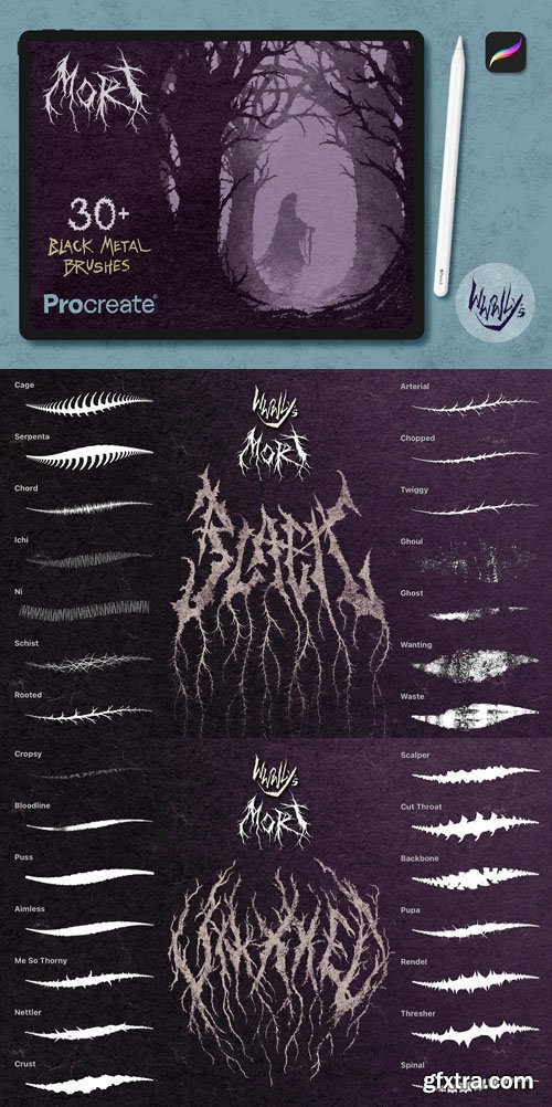 MORT: 30+ Black Metal Brushes for Procreate