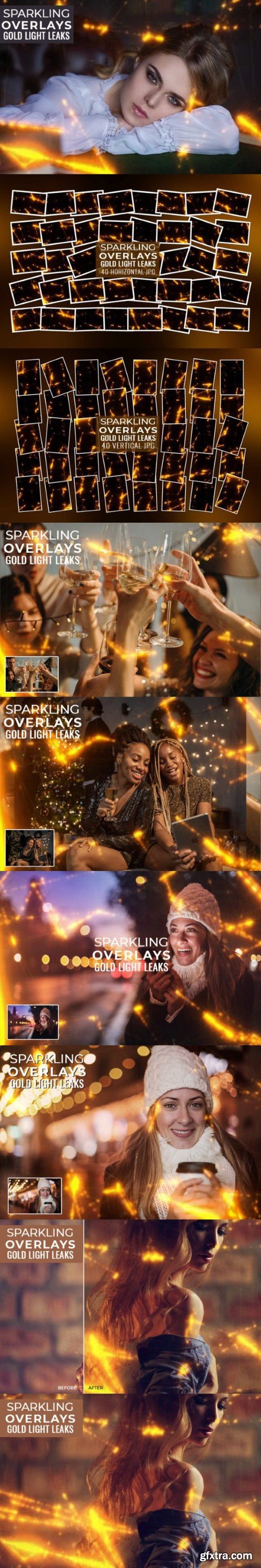 80 Sparkling Gold Light Leaks Overlays