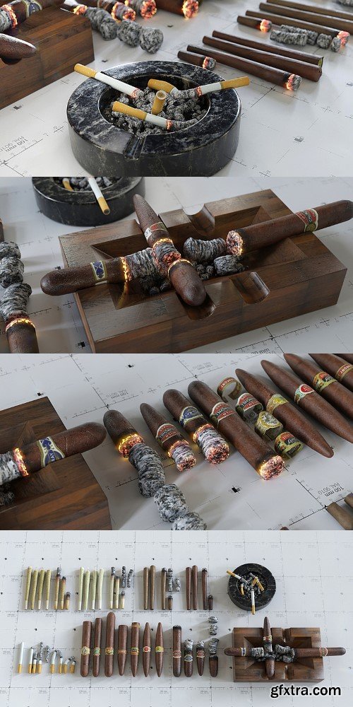 Cigars Cigarettes Joints Blunts And Ashtrays - 3D Assetkit Pbr