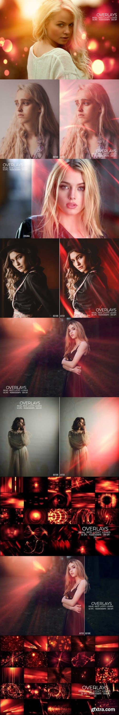 50 Real Red Light Leaks Overlays