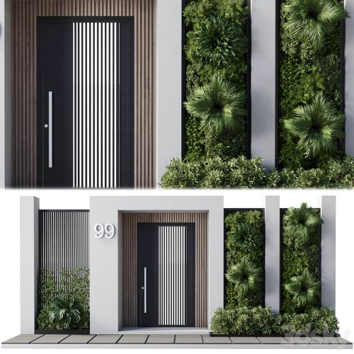 Door outdoor entrance and fence and graden 04