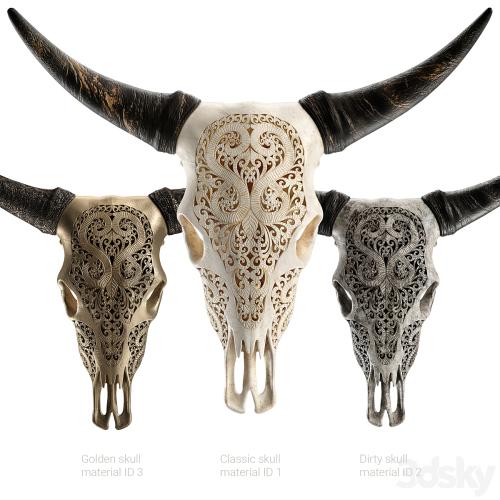 Carved cow skull