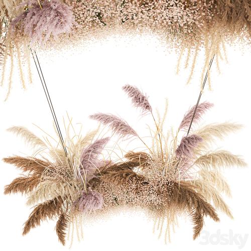 Suspended installation of dried flowers from pampas, Pampas grass, suspension, branches, wedding decoration. Bouquet 200.