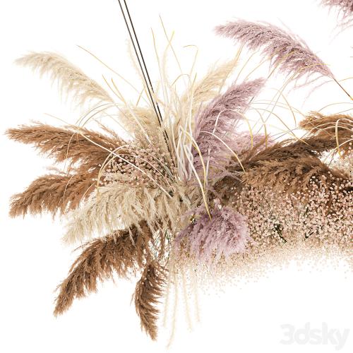 Suspended installation of dried flowers from pampas, Pampas grass, suspension, branches, wedding decoration. Bouquet 200.