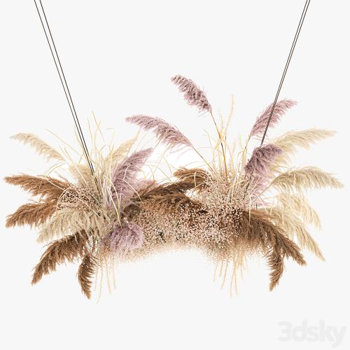 Suspended installation of dried flowers from pampas, Pampas grass, suspension, branches, wedding decoration. Bouquet 200.