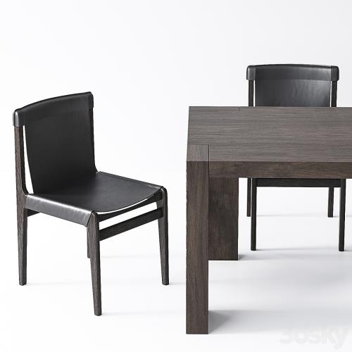 CB2 Burano Charcoal Gray Leather Sling Chair, Blox Dining Table