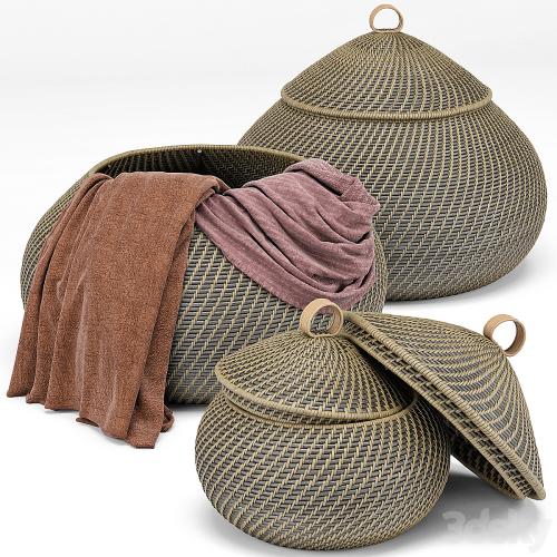 Arturo Global Bazaar Gray Rattan Weave Round Basket