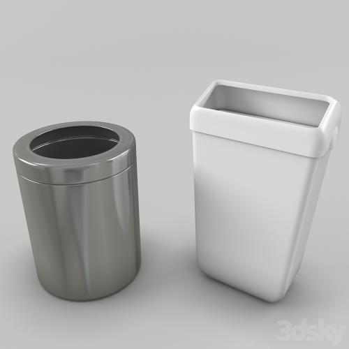 Set of trash cans and crumpled paper