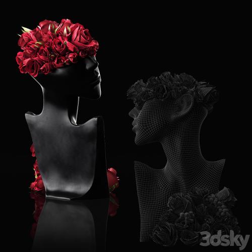 Mannequin Head Bust with a bouquet