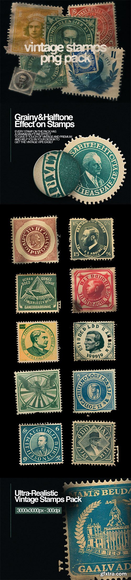 10 Vintage Stamps Pack