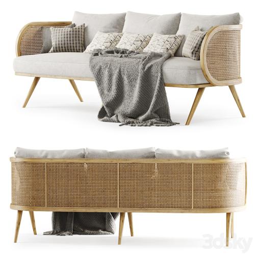 Three-seater wooden rattan sofa CV23 / Three-seater rattan sofa