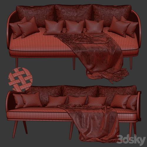 Three-seater wooden rattan sofa CV23 / Three-seater rattan sofa