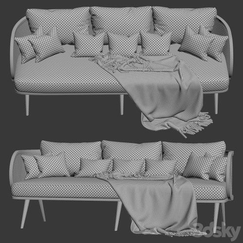 Three-seater wooden rattan sofa CV23 / Three-seater rattan sofa