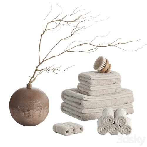 Decorative set with towels and branch 002