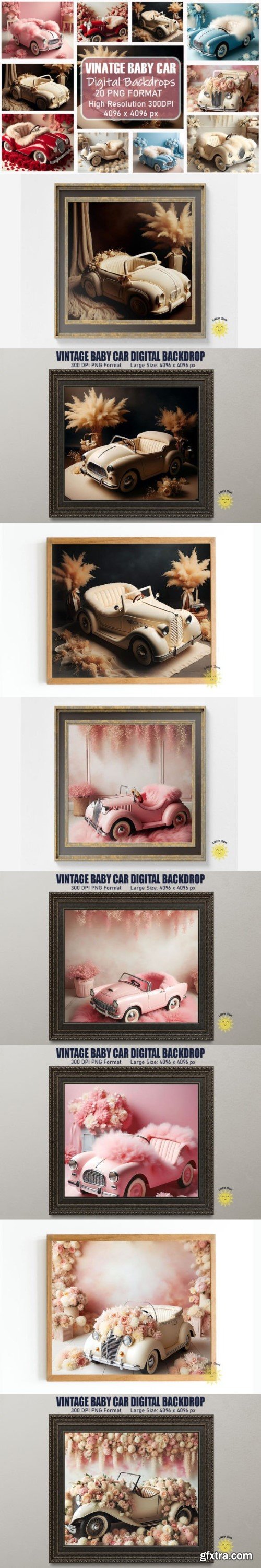 Vintage Baby Car Digital Backdrop Bundle