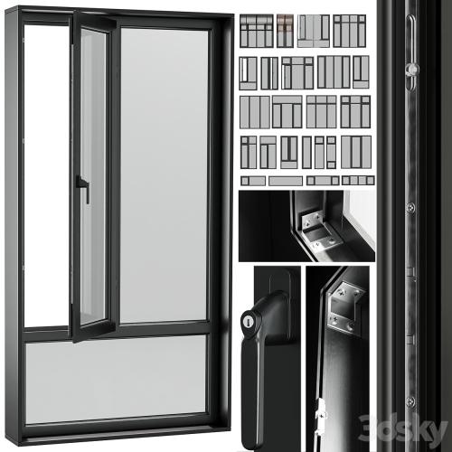 open window & close metal window with metal & leather blinds