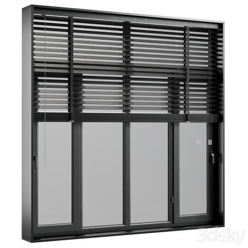 open window & close metal window with metal & leather blinds