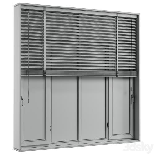 open window & close metal window with metal & leather blinds