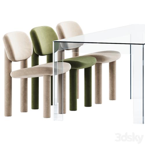 Chair Tottori Driade and Atlantis Table by Glas Italia