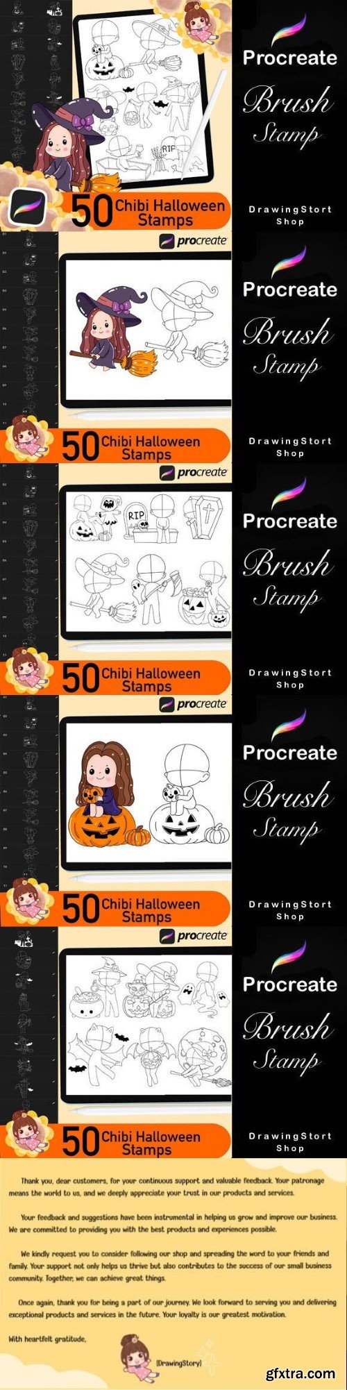 50 Procreate Halloween Pose Stamps