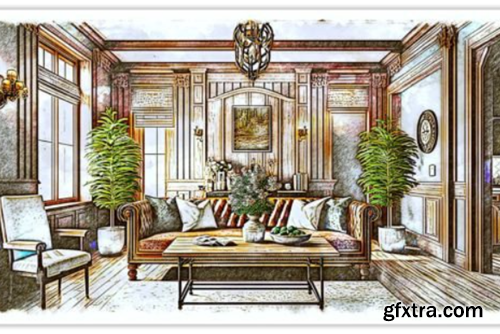 Interior Drawing Photoshop Action