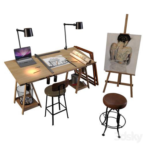 Decorative set of art workshop