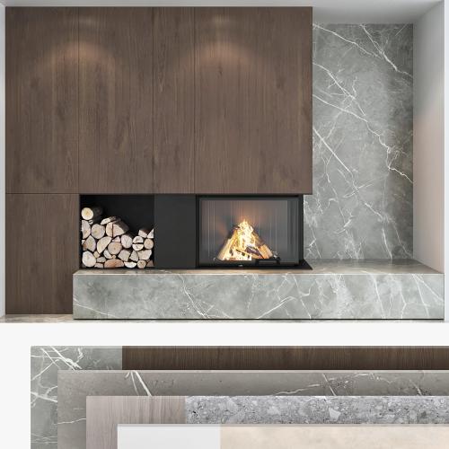 Decorative wall with fireplace set 04