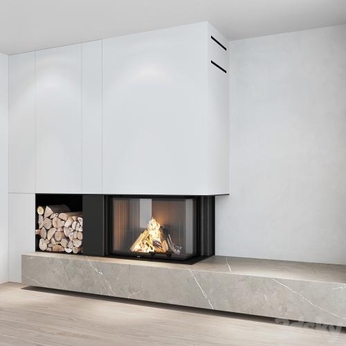 Decorative wall with fireplace set 04