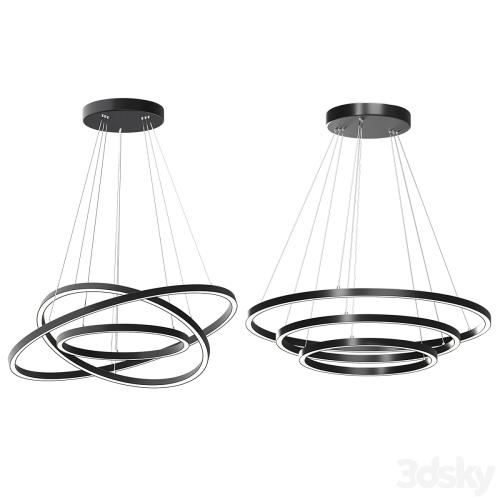 Modern 32-Inch Triple Ring LED Pendant Light Black Finish